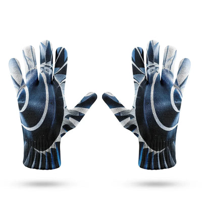 Blue Toned Super Jet Engine Blades Closeup aviation design on soft knit fabric gloves.