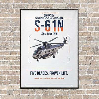 Sikorsky S-61N vertical canvas print - framed - white background