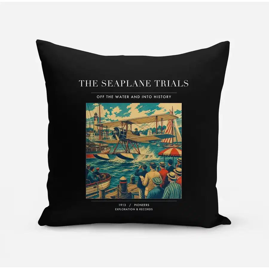 VINTAGE G4005 - The Seaplane Trials - Designed Pillows design on black