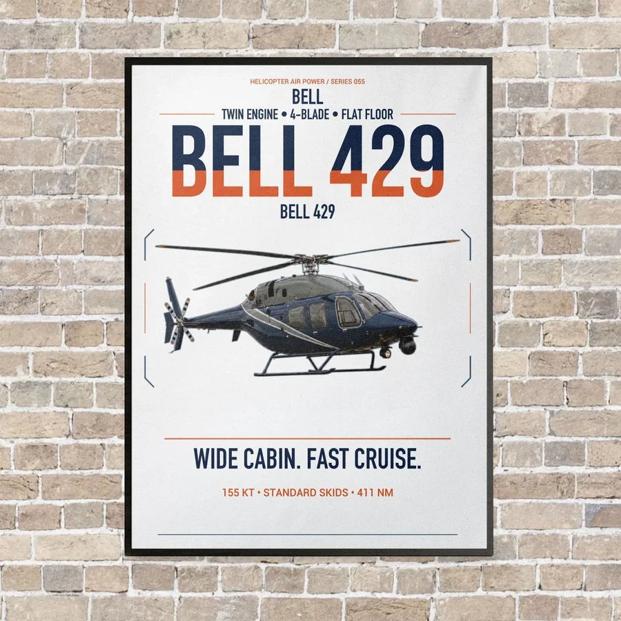 Bell 429 vertical canvas print - framed - white background
