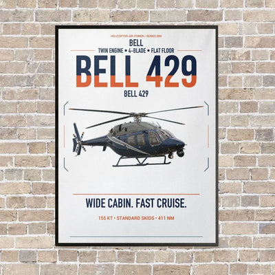 Bell 429 vertical canvas print - framed - white background