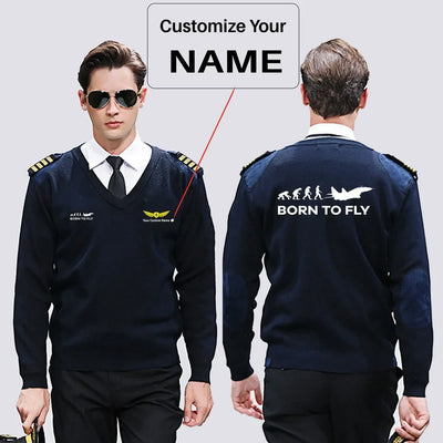 Born To Fly Military aviation design on premium wool blend wool pilot sweater.