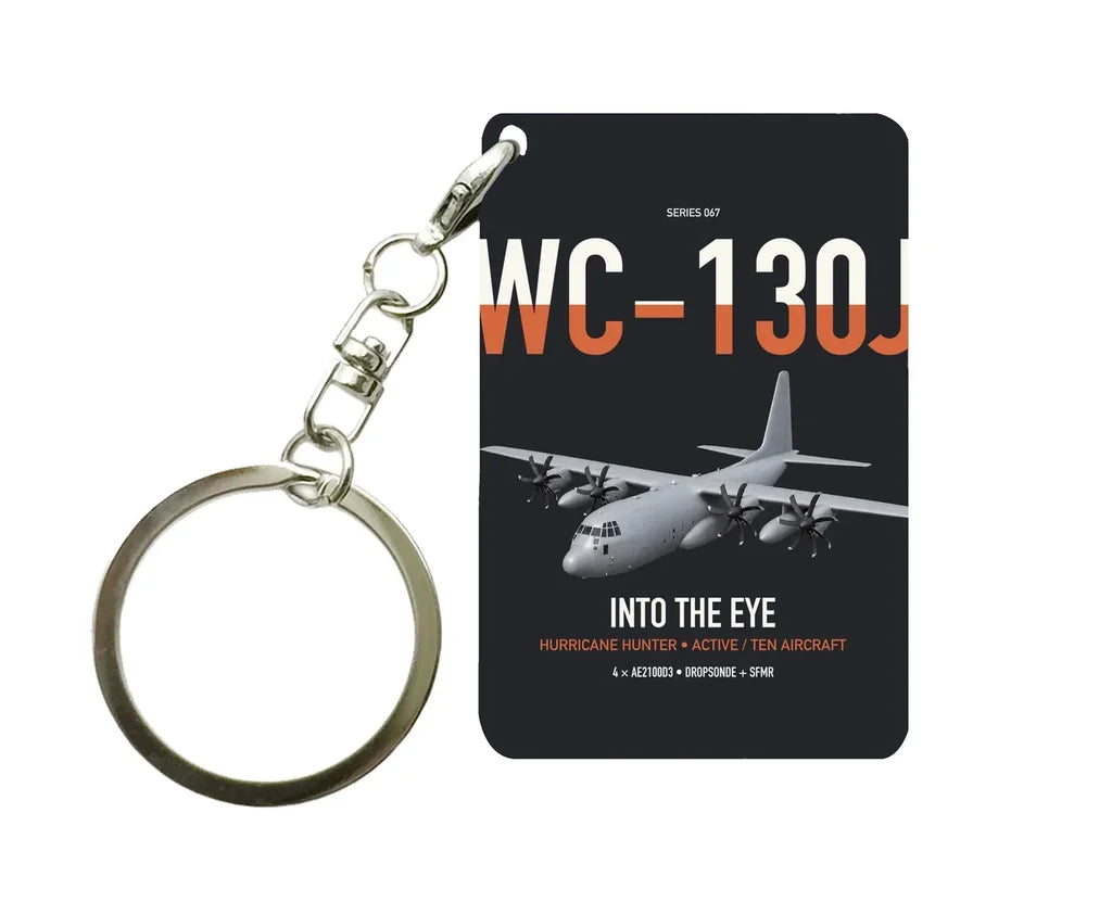 WC-130J Hurricane Hunter design on black designed key chain, double-side print