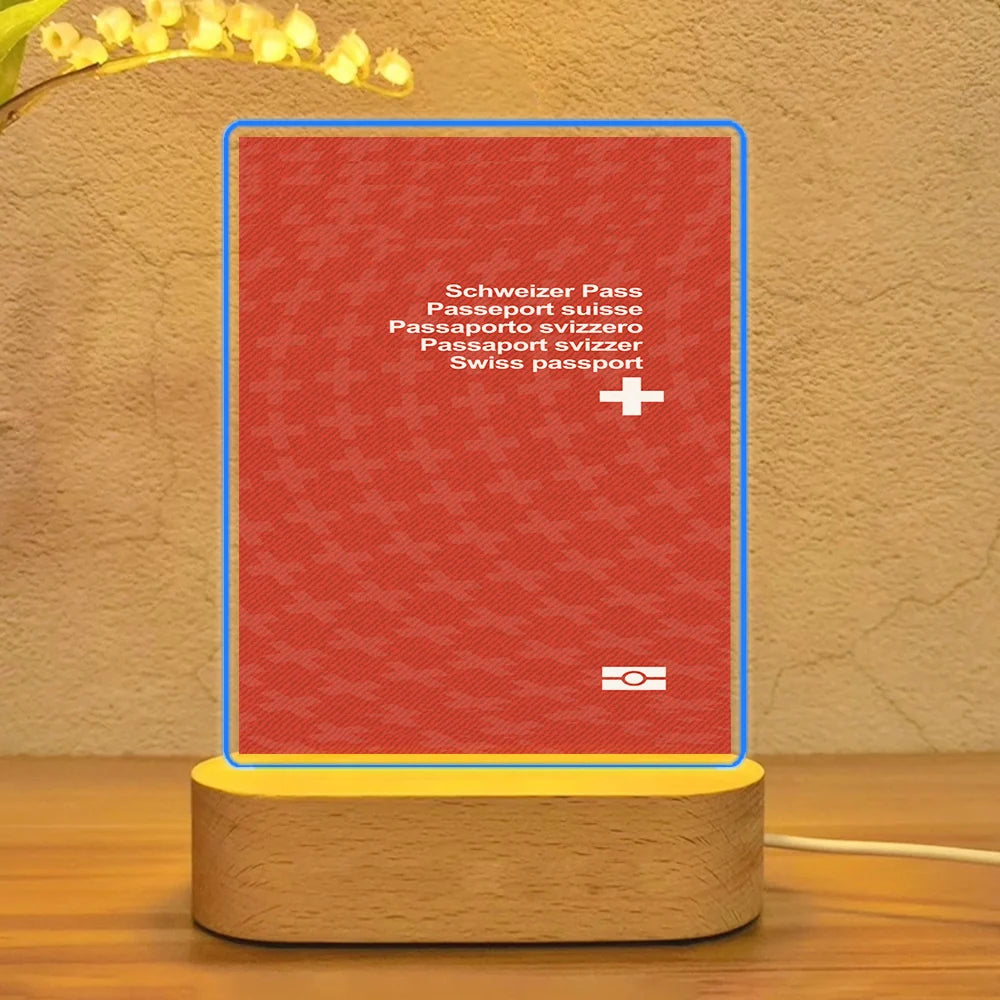 Switzerland Passport aviation themed night lamp, premium acrylic with LED.