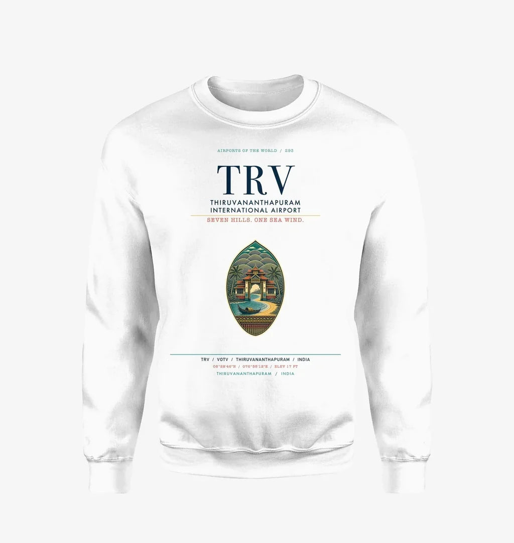 Thiruvananthapuram International Airport (TRV) design on white sweatshirt