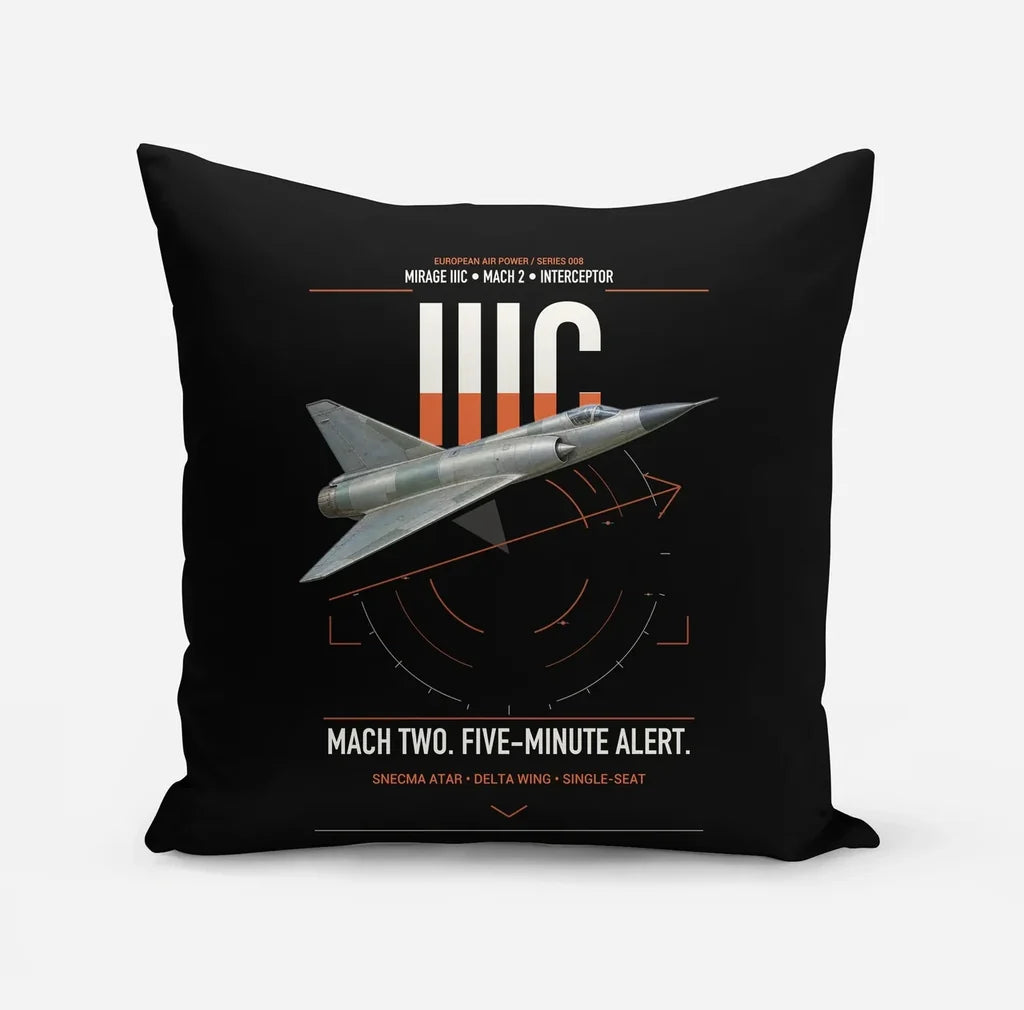 Dassault Mirage IIIC design on black pillow