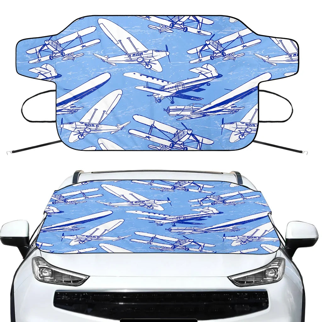 Retro & Vintage Airplanes Car aviation design on car windshield cover.