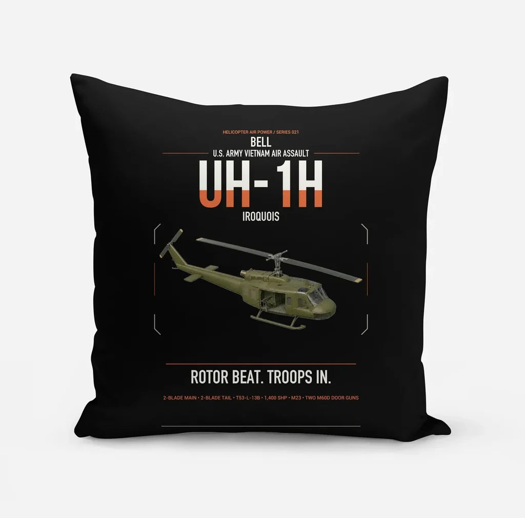 Bell UH-1H Iroquois design on black pillow