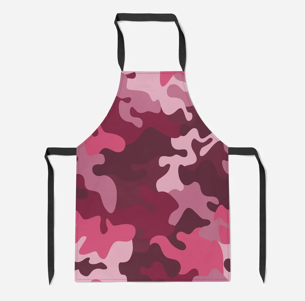 Military Camouflage Red aviation design on durable cotton blend kitchen apron.