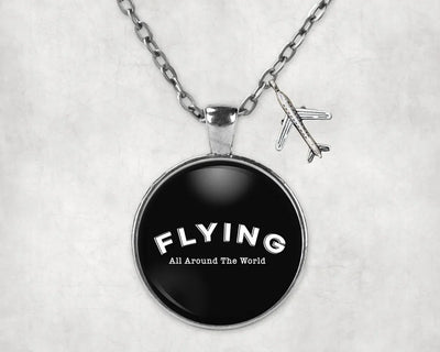Flying All Around The World aviation-themed necklace, polished stainless steel.
