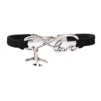 Thumbnail for Side view of Love & Airplane Shape aviation bracelet in polished metal, polished finish.