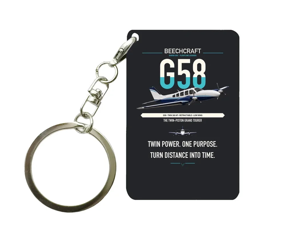 Beechcraft Baron G58 design on black designed key chain, double-side print