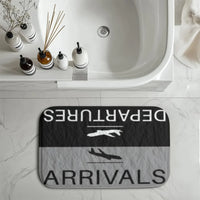 Thumbnail for Departure and Arrivals (Gray) aviation print bath mat, soft absorbent fabric with non-slip backing.