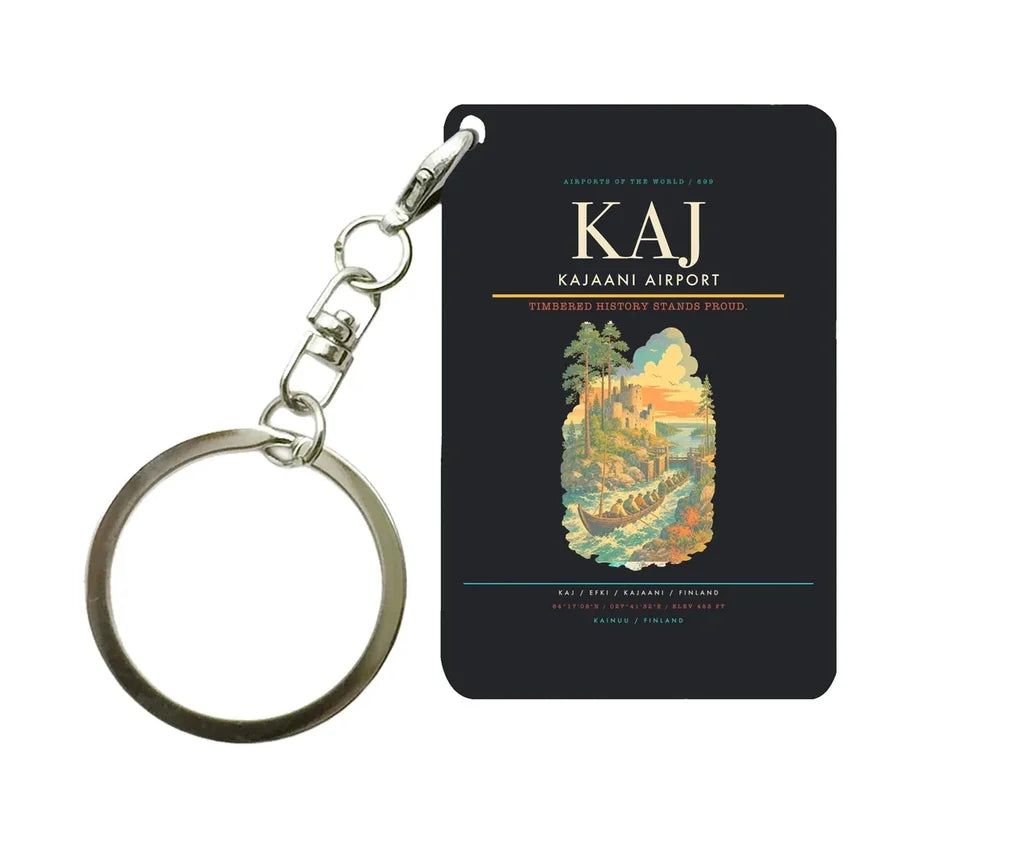 Kajaani Airport (KAJ) design on black key chain