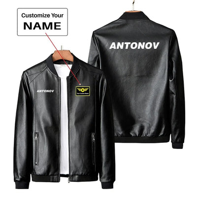 Antonov & Text PU aviation design printed on genuine leather with quilted lining leather jacket.