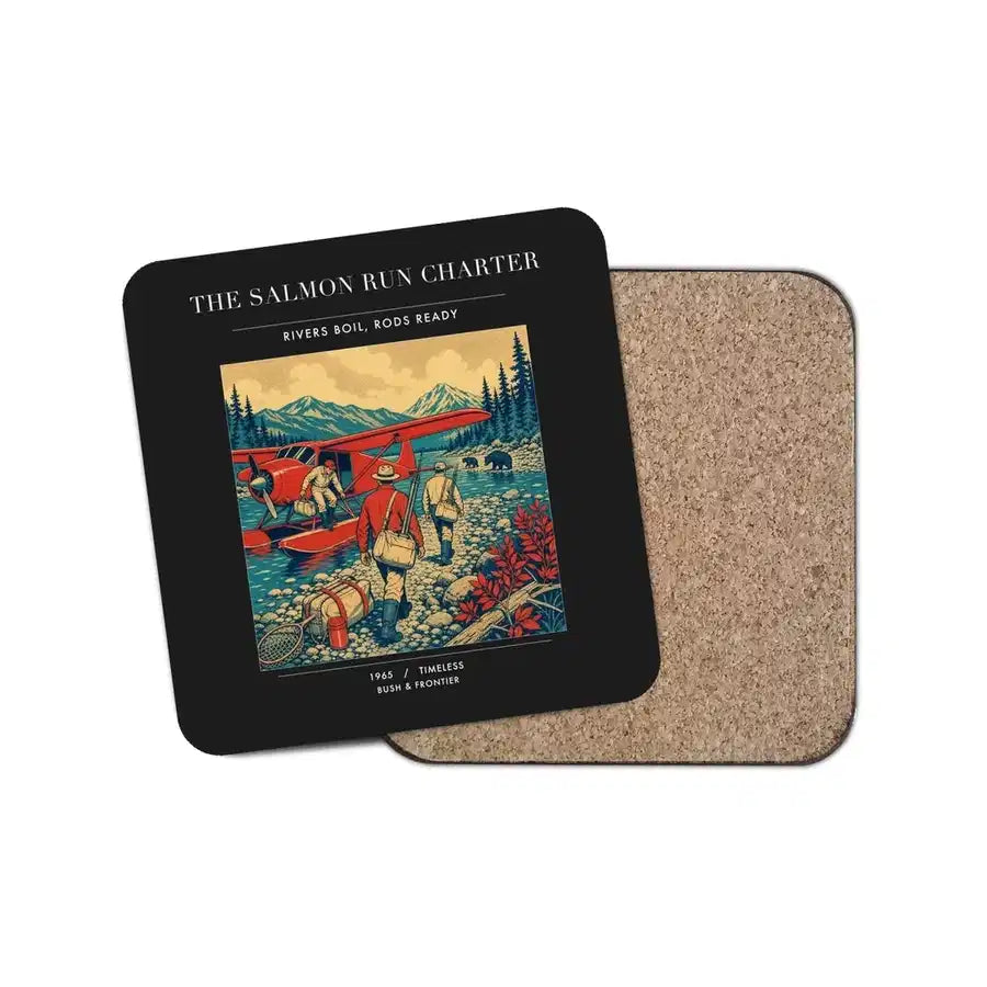 The Salmon Run Charter - Designed Coasters design on black 1-piece