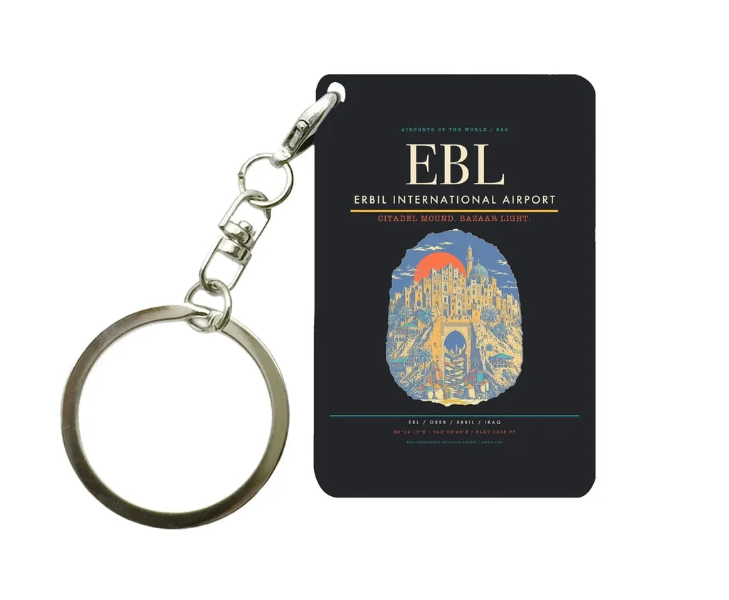 Erbil International Airport EBL Key Chain design on black key chain