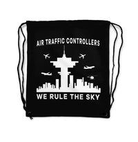 Thumbnail for Air Traffic Controllers - We Rule The Sky aviation design drawstring bag, lightweight polyester construction.