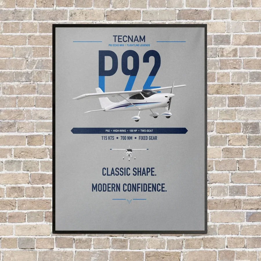 Tecnam P92 Echo MkII vertical canvas print - framed - light gray background