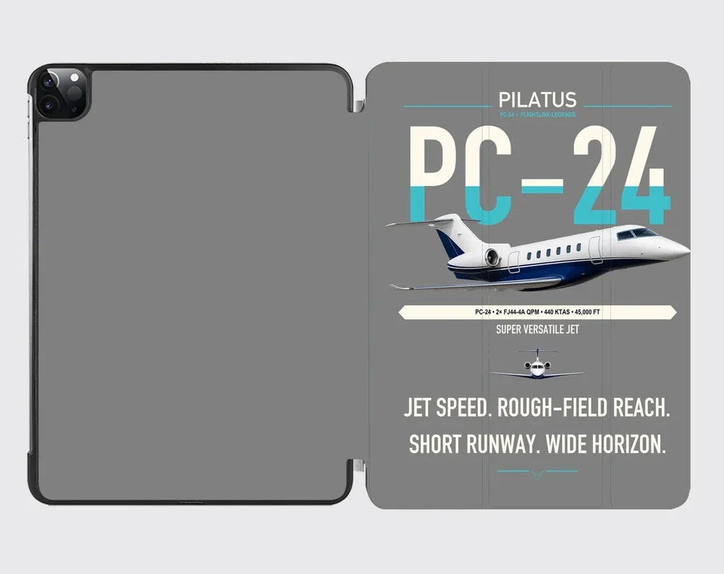 Pilatus PC-24 design on gray ipad tablet case