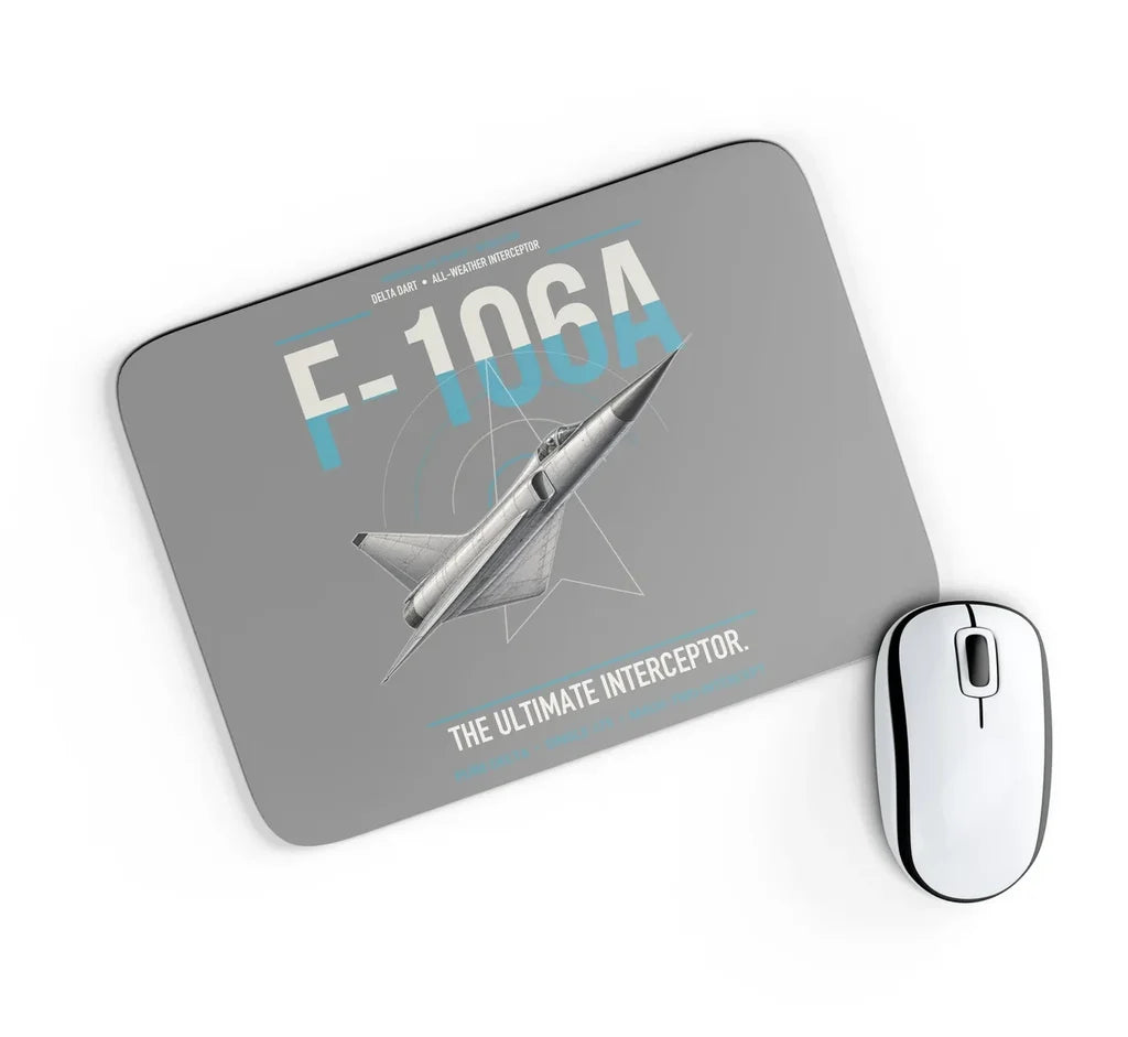 F-106A Delta Dart design on gray rectangle mouse pad