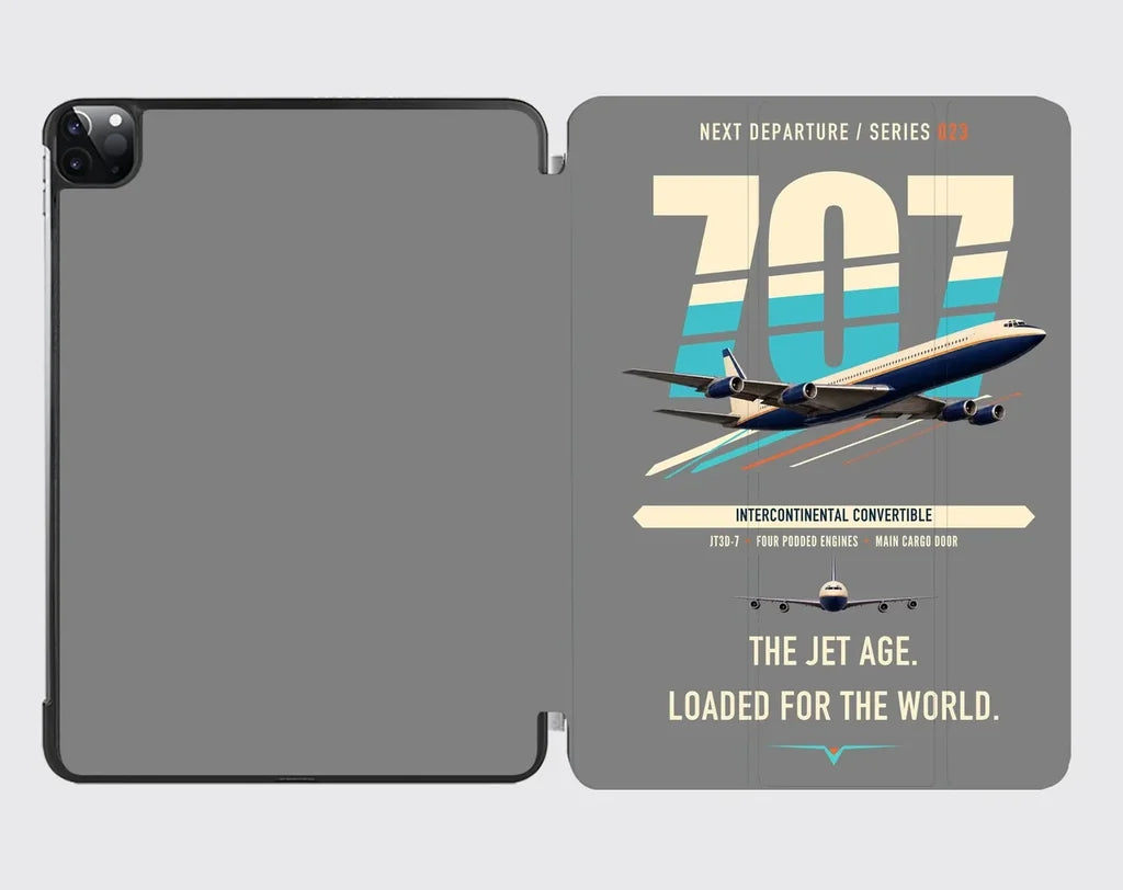 Boeing 707-320C design on gray ipad tablet case
