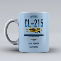 Thumbnail for Canadair CL-215 design on light blue ceramic mug, double-side print