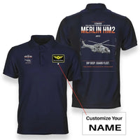 Thumbnail for Leonardo AW101 Merlin HM2 design on navy blue+name double-side polo t-shirt, double-side print