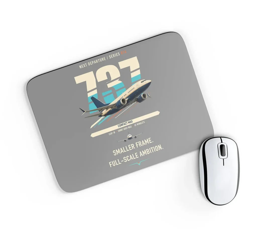 Boeing 737 MAX 7 design on gray rectangle mouse pad