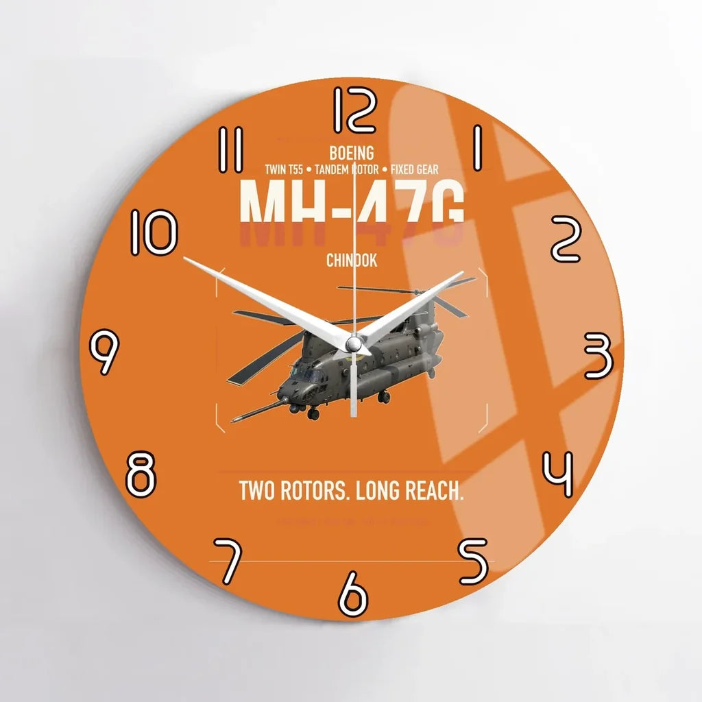 Boeing MH-47G Chinook design on orange no frame wall clock