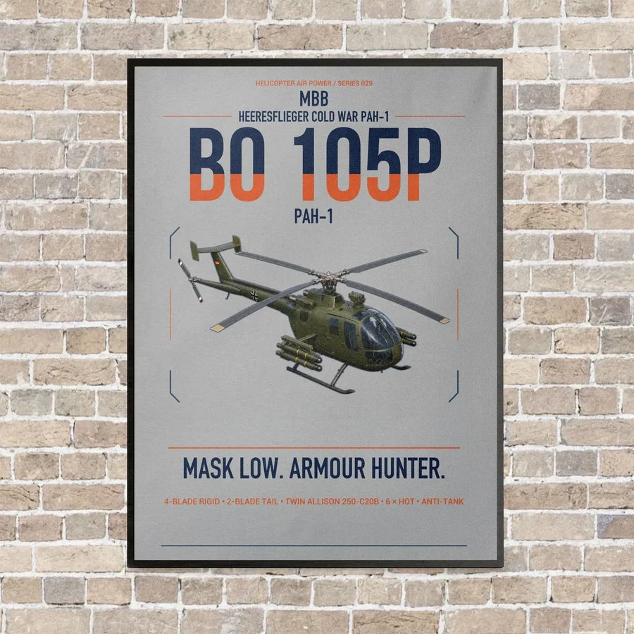 MBB BO 105P PAH-1 vertical canvas print - framed - light gray background