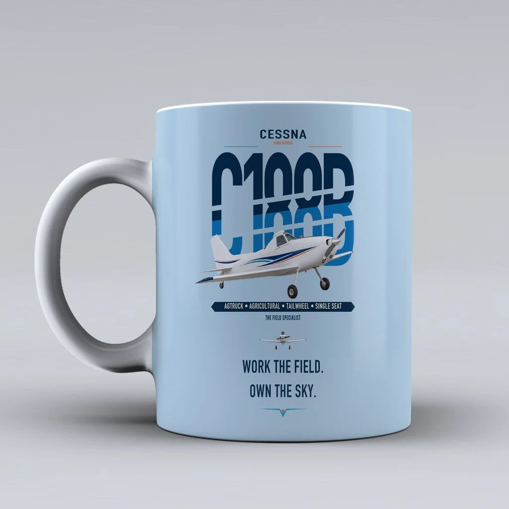 Cessna A188B AgTruck design on light blue ceramic mug, double-side print