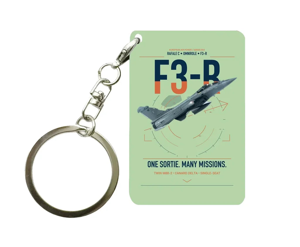 Dassault Rafale C — F3-R standard design on light green designed key chain, double-side print