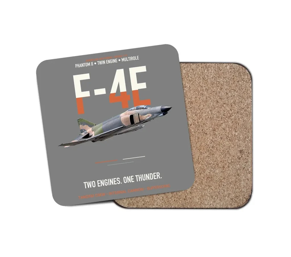 F-4E Phantom II Two Engines One Thunder design on gray 1 piece coaster