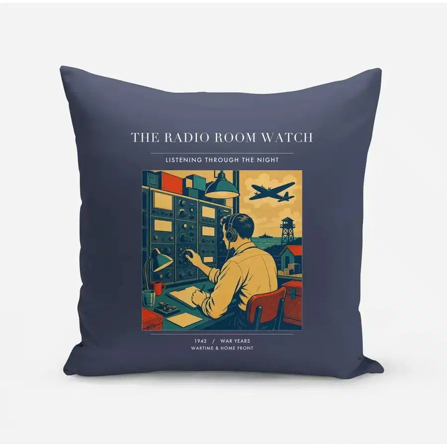VINTAGE G4514 - The Radio Room Watch - Designed Pillows design on navyblue