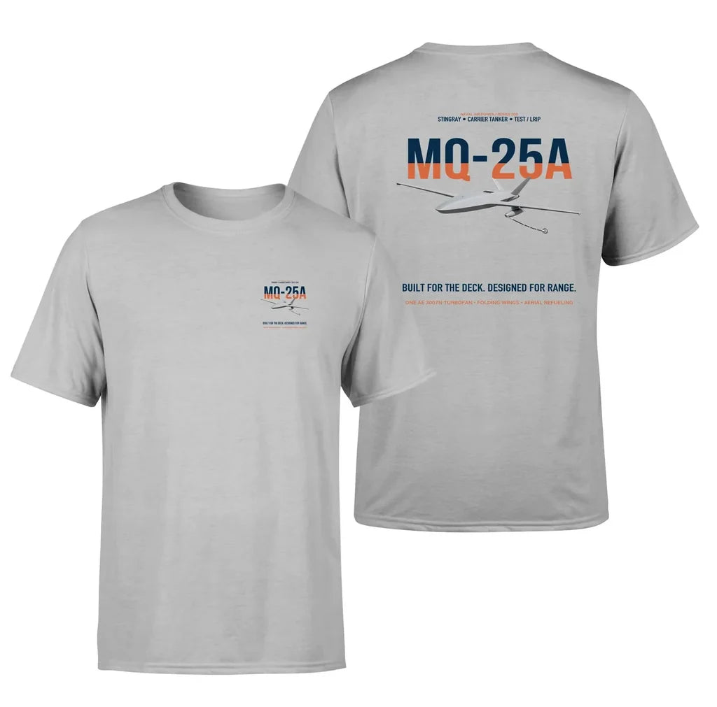 MQ-25A STINGRAY design on light gray double-side t-shirt, double-side print