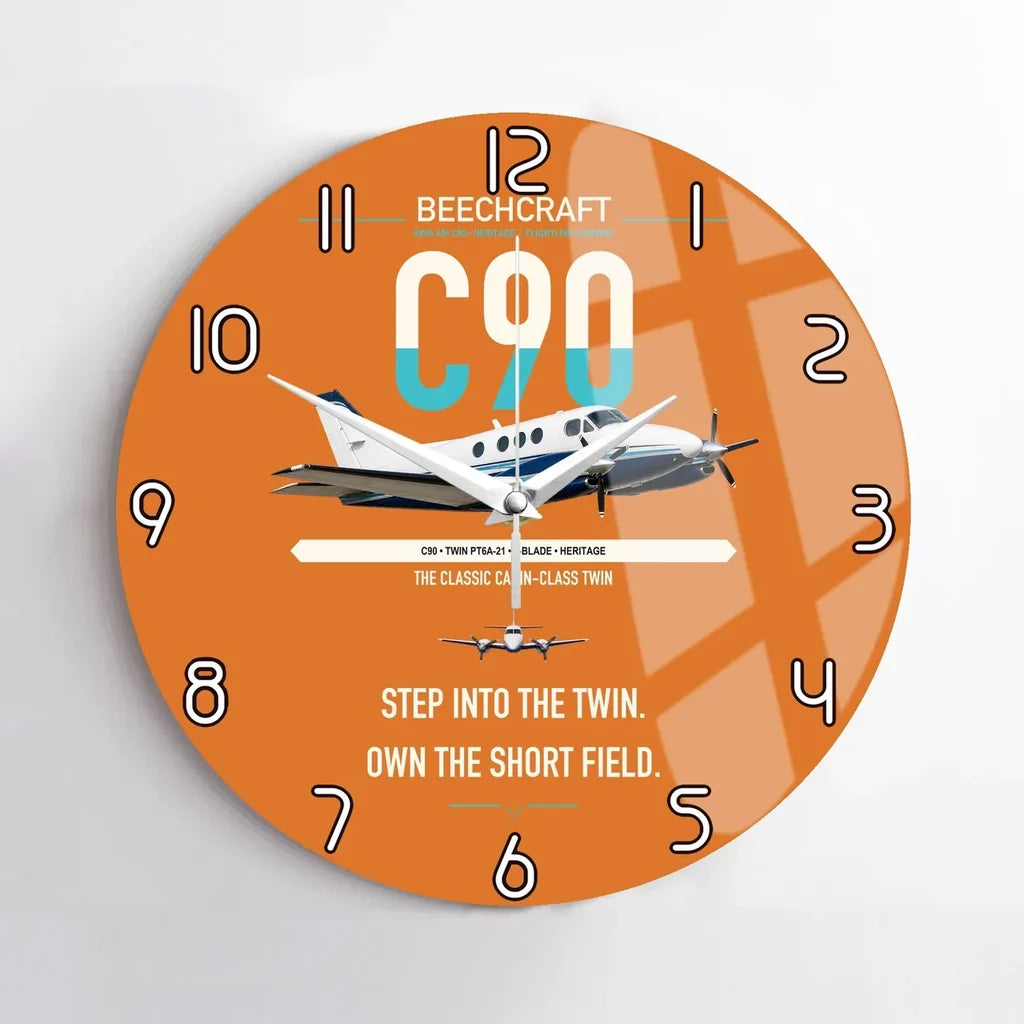 Beechcraft King Air C90 design on orange no frame wall clock