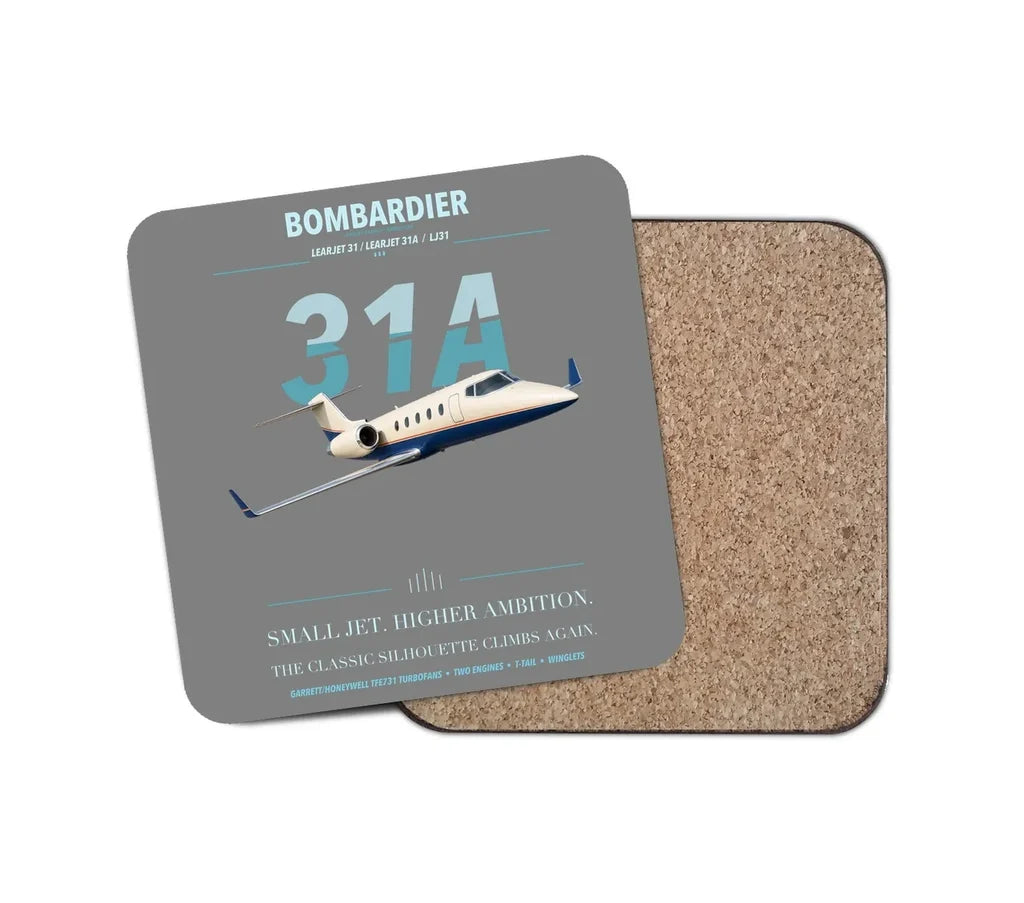 Bombardier Learjet 31A design on gray 1 piece coaster