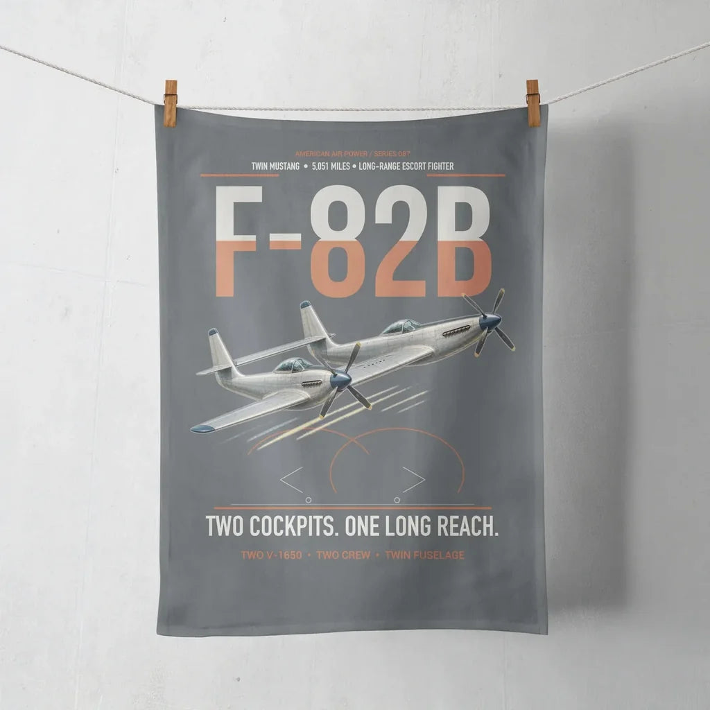 F-82B Twin Mustang design on gray towel