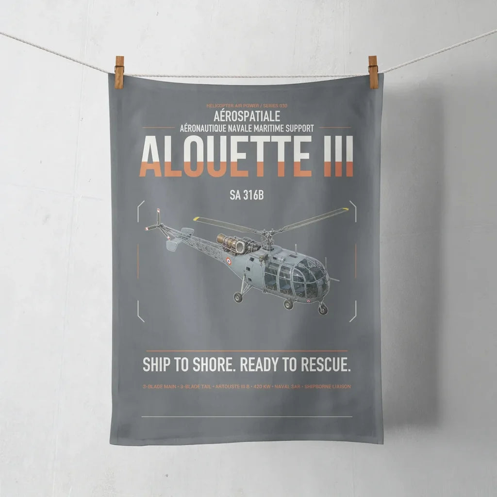 Aérospatiale SA 316B Alouette III design on gray towel