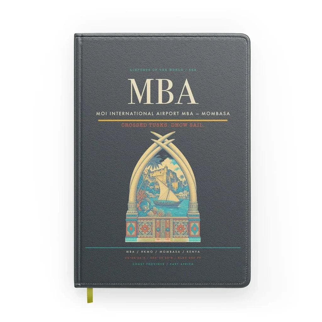 Moi International Airport (MBA) design on gray notebook