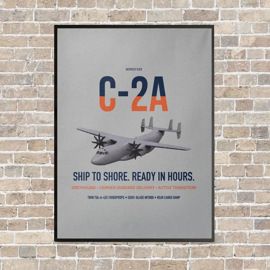 C-2A Greyhound vertical canvas print - framed - light gray background