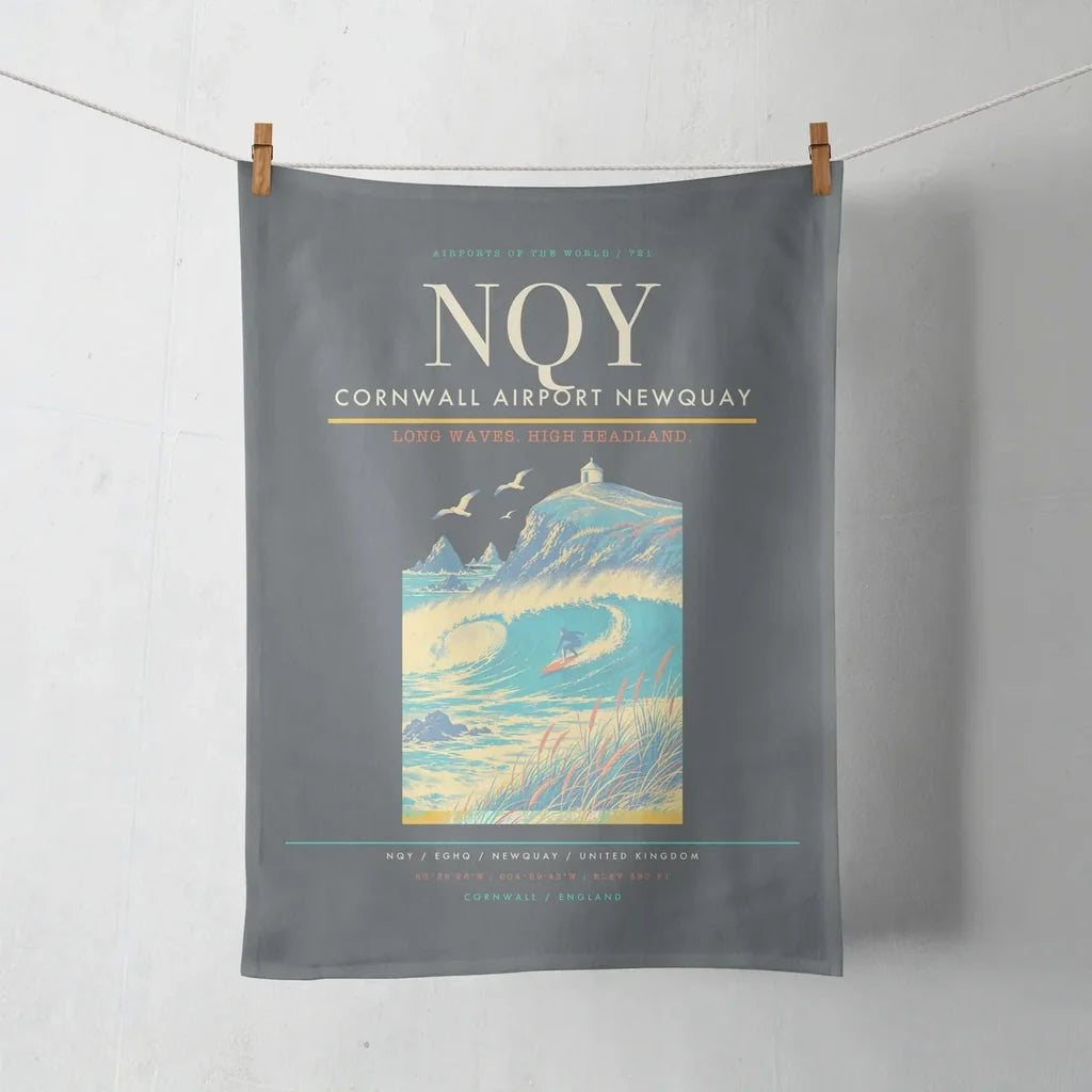 Cornwall Airport Newquay (NQY) design on gray towel