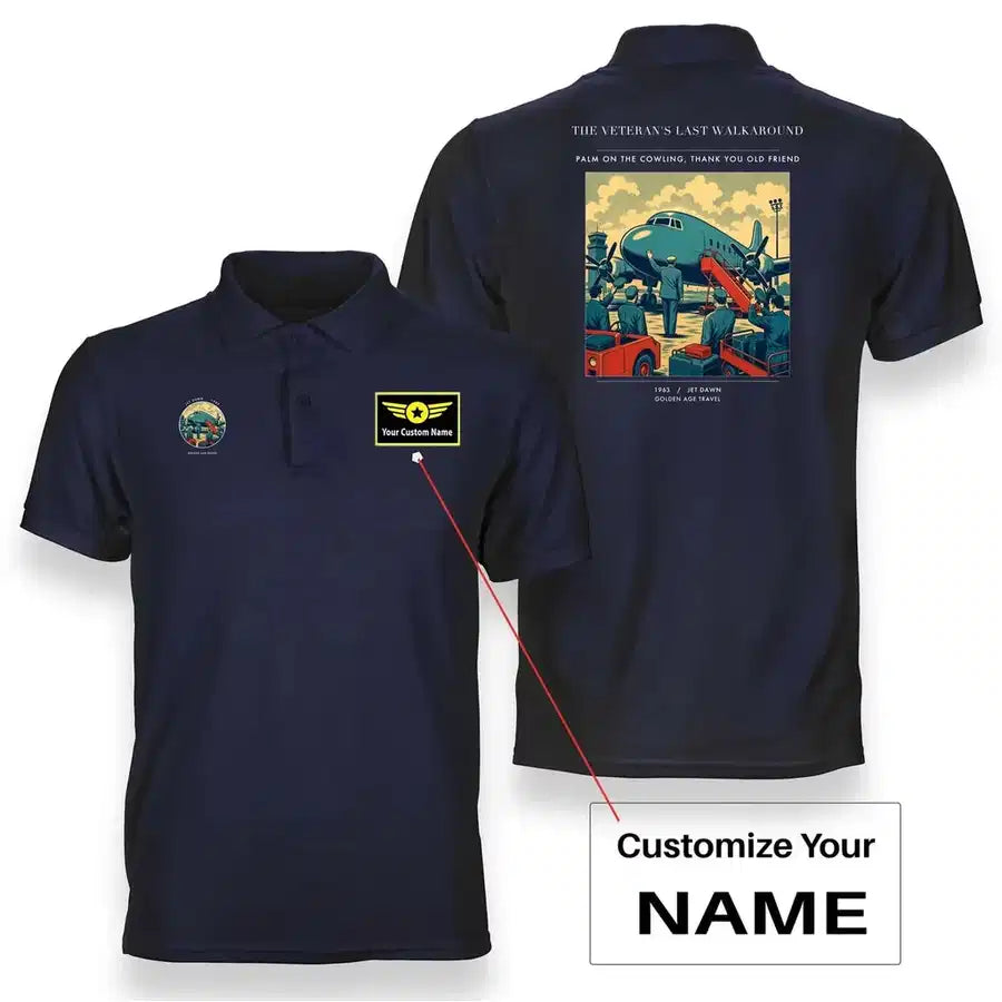 VINTAGE G4453 - The Veteran's Last Walkaround - Double-Side Polo T-Shirt design on navyblue+name