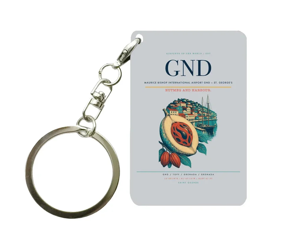 Maurice Bishop International Airport (GND) design on light gray key chain