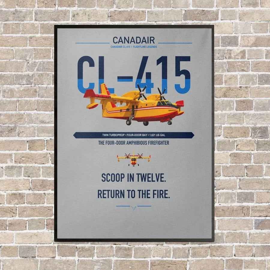 Canadair CL-415 vertical canvas print - framed - light gray background