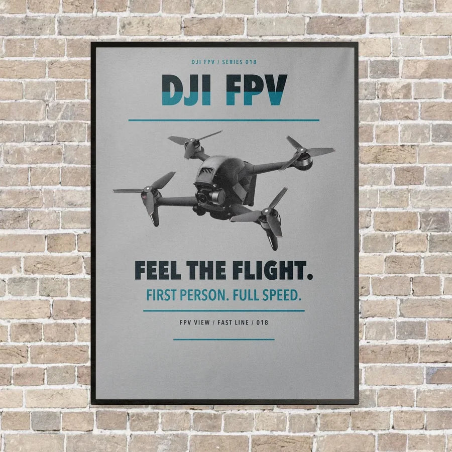 DJI FPV vertical canvas print - framed - light gray background