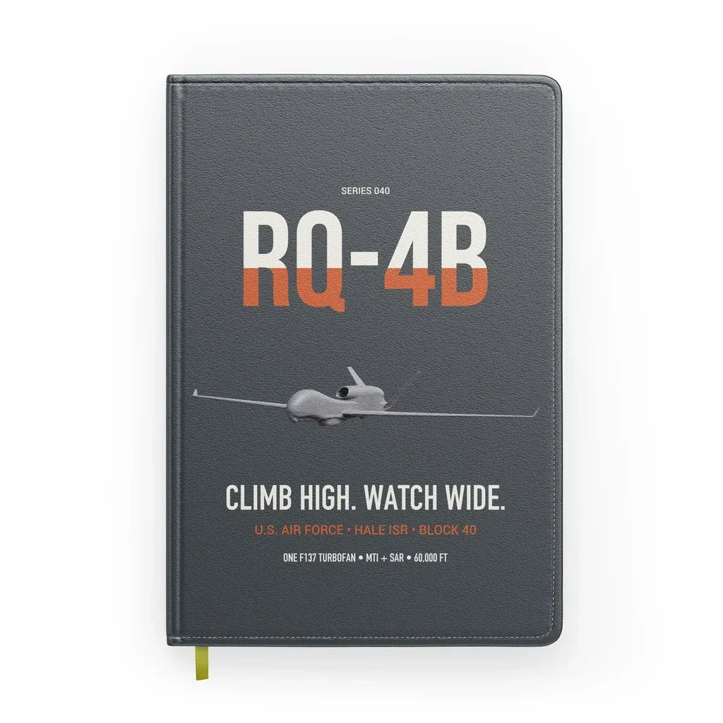 RQ-4B Global Hawk design on gray notebook
