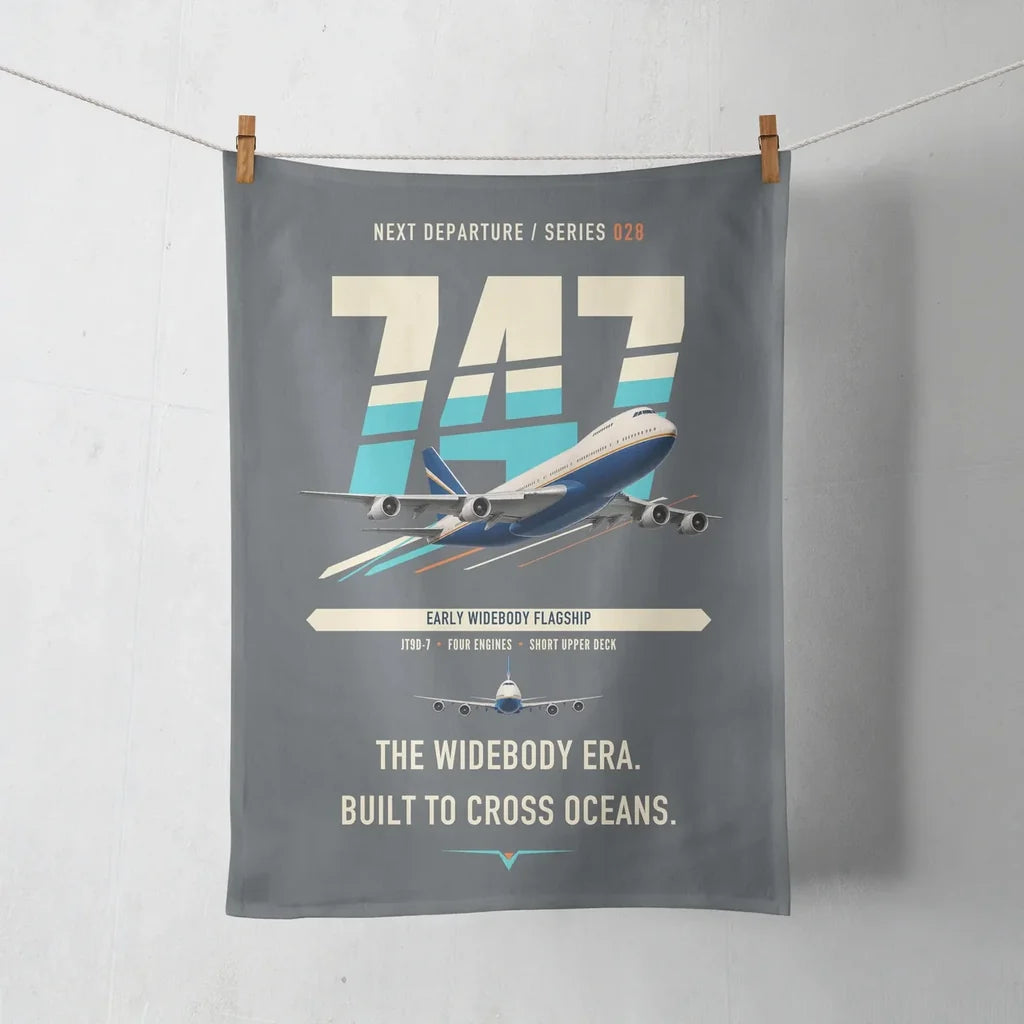 Boeing 747-200B design on gray towel