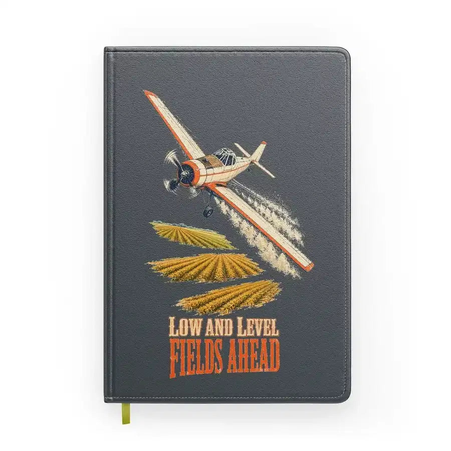 Low And Level Fields Ahead design on gray notebook